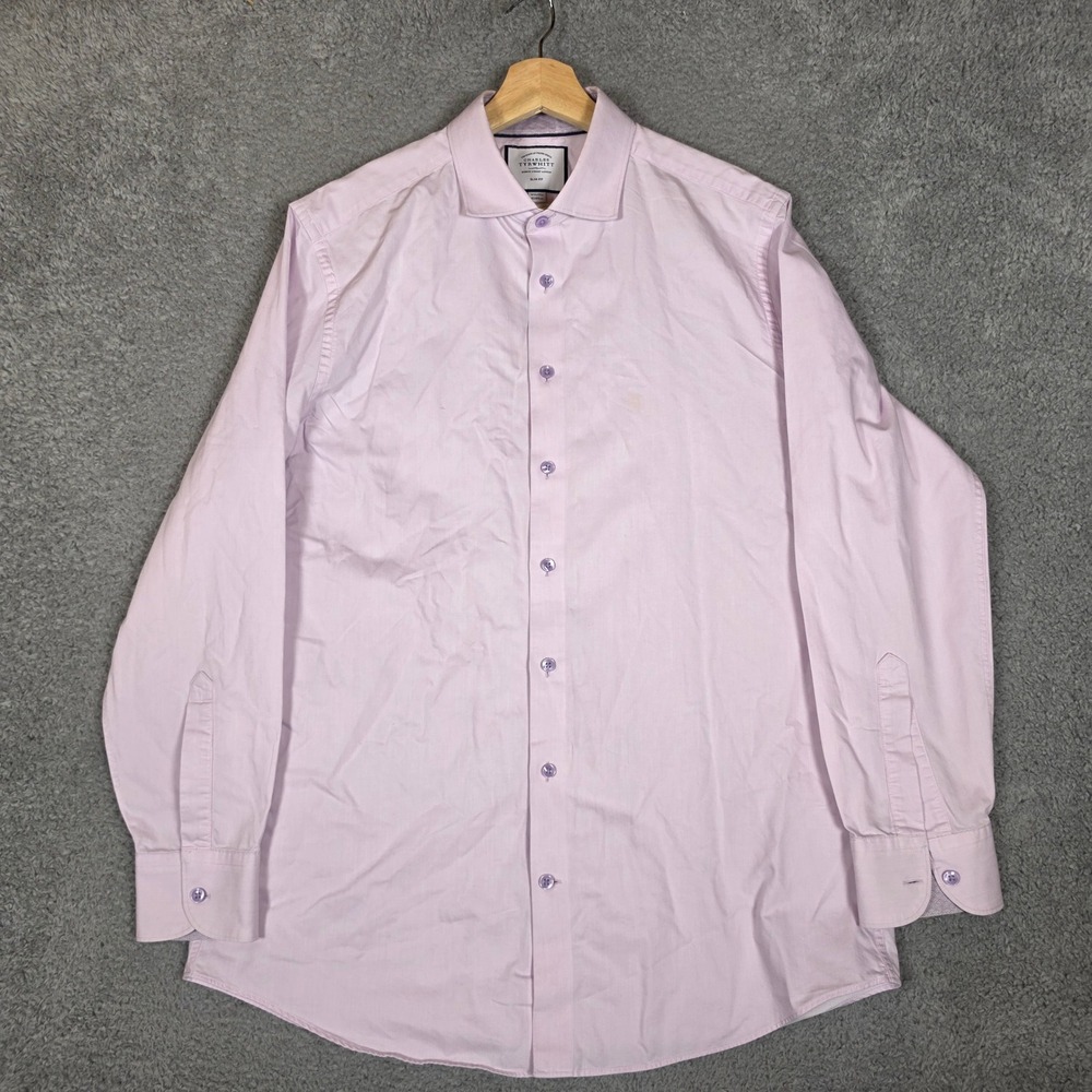Charles Tyrwhitt Dress Shirt Mens 16.5/35 Pink Good Slim Fit Long Sleeve Dobby - Picture 4 of 10